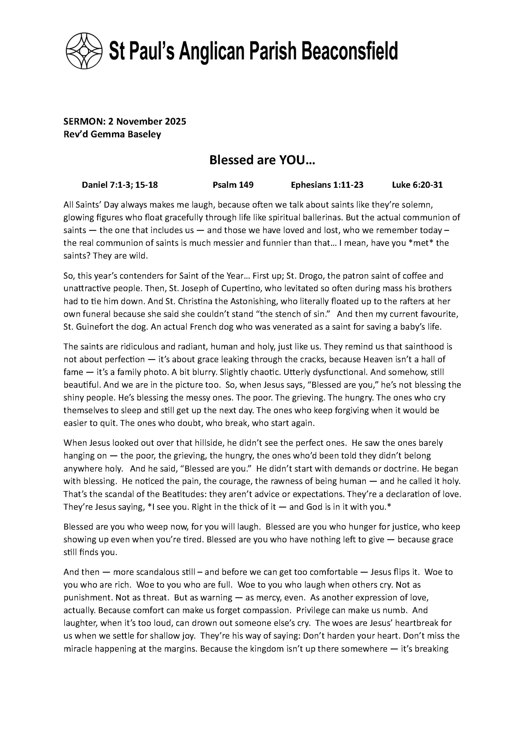 Sermon -2 November 2025