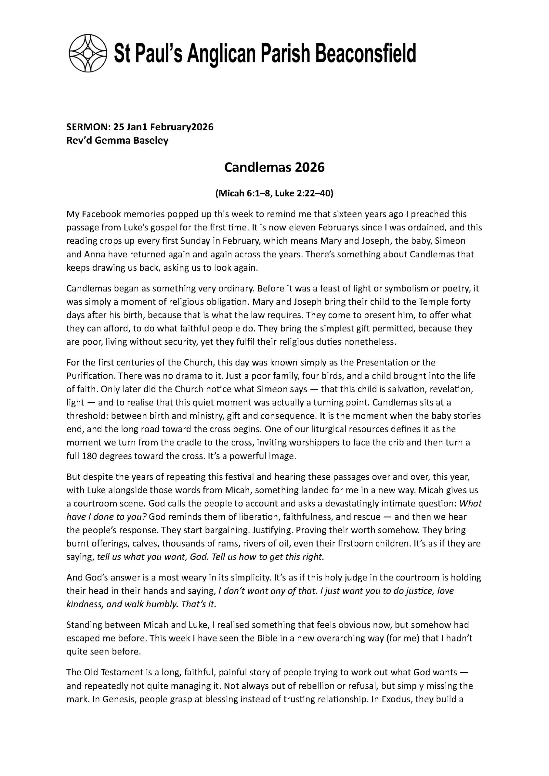 Sermon - 1 February 2026
